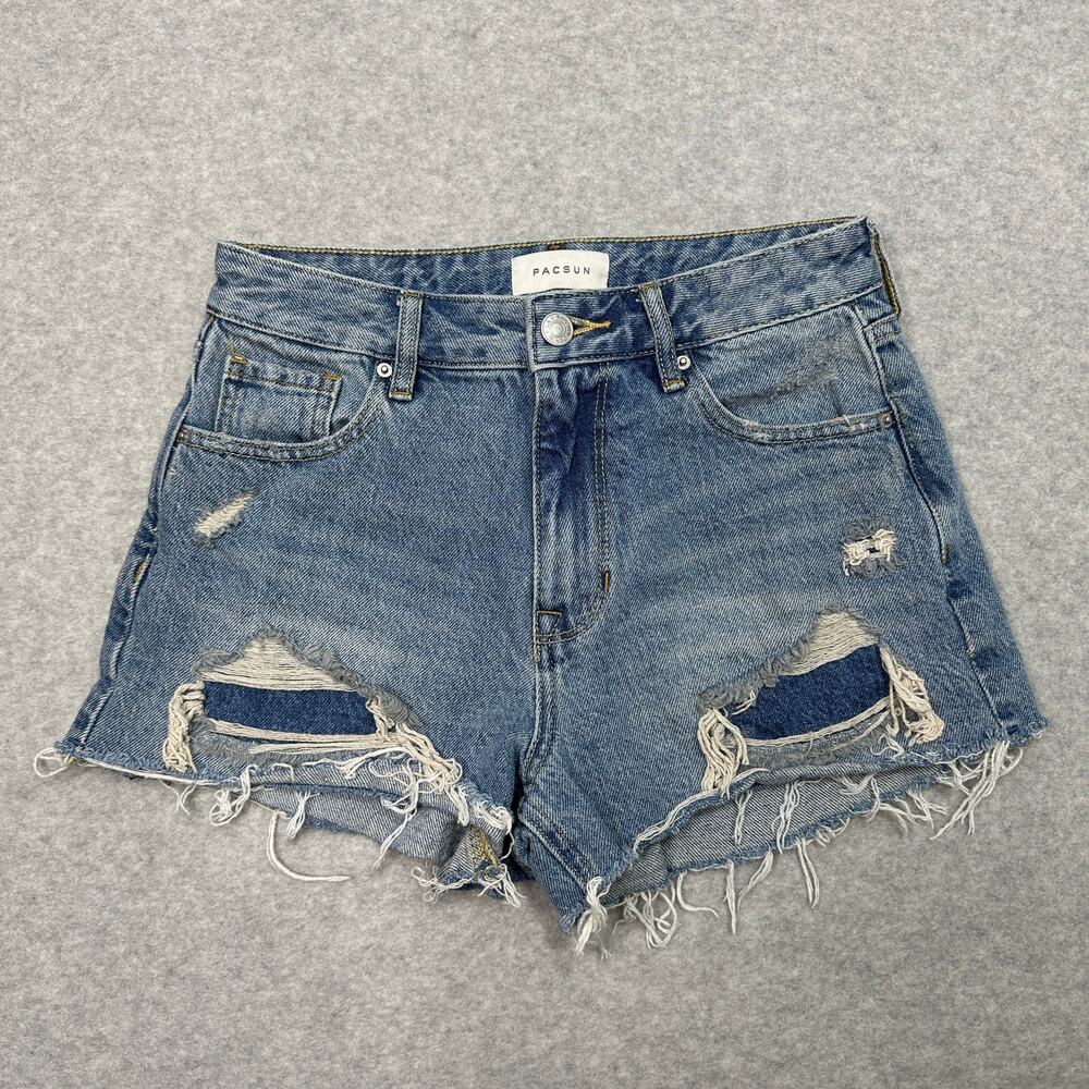 Pacsun Jean Shorts WMNS 24 High Rise Festival Cut-Off Distressed Raw Hem Denim